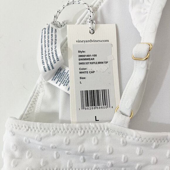 NEW Vineyard Vines Swiss Dot Ruffle Bikini Top White - Size Large - Picture 3 of 3